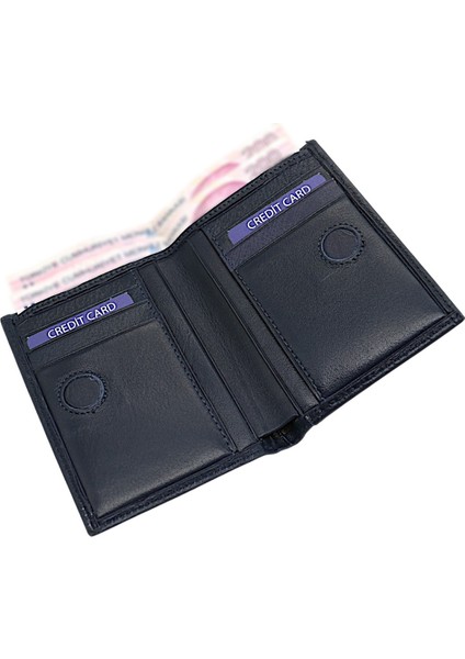 Hakiki Deri Kağıt Para ve Bol Kart Bölmeli Unisex Cüzdan - Lacivert modelleri