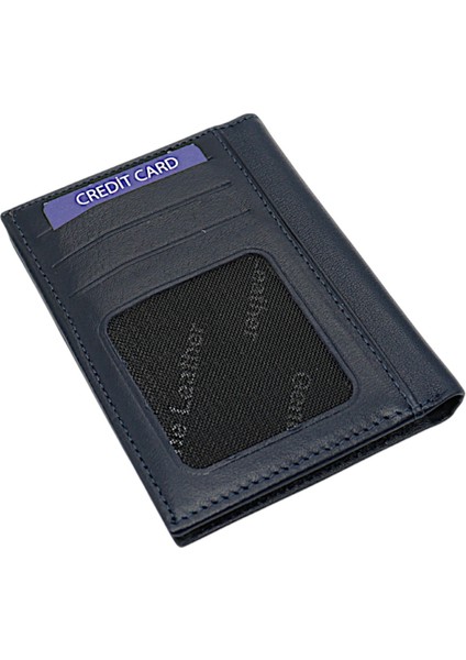 Hakiki Deri Kağıt Para ve Bol Kart Bölmeli Unisex Cüzdan - Lacivert fırsatları