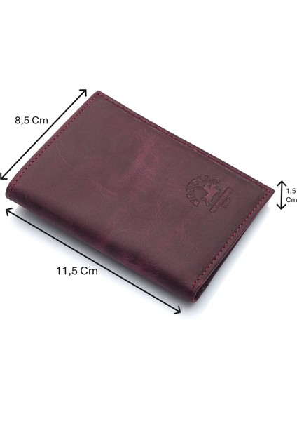 Hakiki Eskitme Deri Kağıt Para ve Bol Kart Bölmeli Unisex Cüzdan - Mor