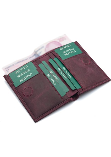 Hakiki Eskitme Deri Kağıt Para ve Bol Kart Bölmeli Unisex Cüzdan - Mor modelleri