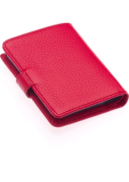 Hakiki Deri Kağıt Para ve Şeffaf Bol Kart Bölmeli Patlı Unisex Kartlık Cüzdan - Kırmızı
