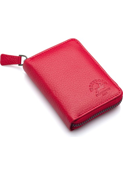 Hakiki Deri Bol Şeffaf Kart Bölmeli Fermuarlı Unisex Cüzdan - Kırmızı fiyatları