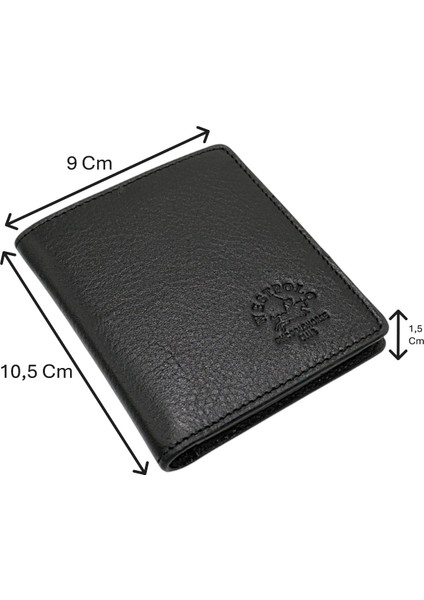 Kağıt Para ve Bol Kart Bölmeli Unisex Hakiki Deri Cüzdan Kartlık - Siyah