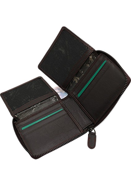 Lion Unisex Kağıt Para ve Bozuk Para Bölmeli Hakiki Deri Cüzdan Kartlık - Kahverengi fırsatları