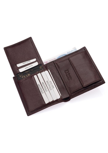 Hakiki Deri Ekstra Kartlıklı, Kağıt Para, Bozuk Para ve Bol Kart Bölmeli Erkek Cüzdan-Kahve fırsatları