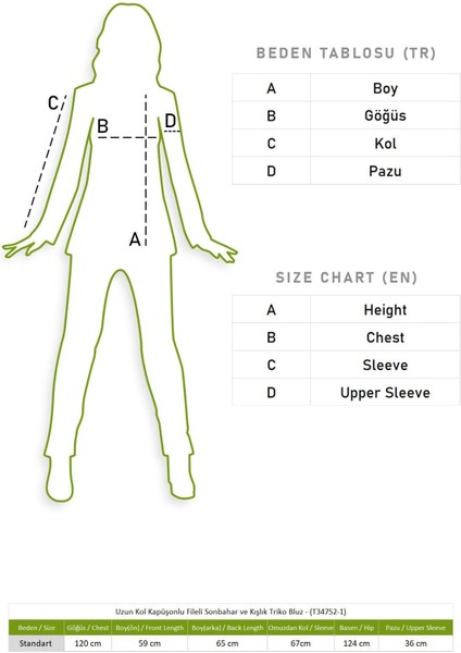 Uzun Kol Kapüşonlu Fileli Sonbahar ve Kışlık Triko Bluz Haki Hk