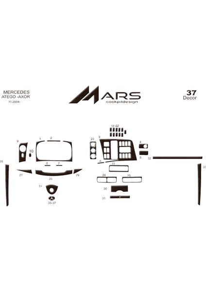 Mercedes Atego Axor Konsol-Torpido Kaplama 2004 37 Parça Koyu Meşe