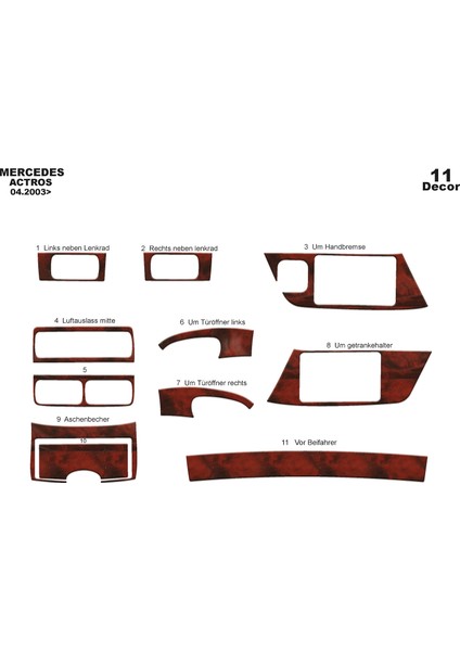Mercedes Actros Konsol-Torpido Kaplama 2003-2011 11 Parça Maun