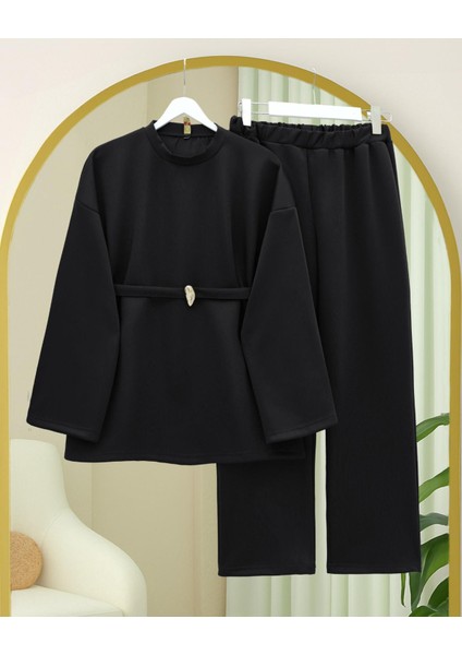 Yuvarlak Yaka Beli Kemerli Scuba Takım