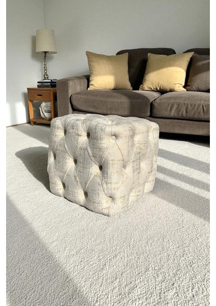BEST İthal Kadife Babyface Kumaş Varak Baskı Küp Puf - Modern Ve Şık Oturma & Dekoratif Kullanım