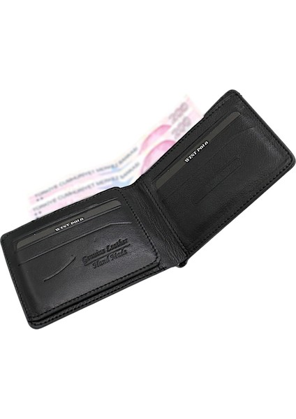 Hakiki Deri Kağıt Para ve Bol Kart Bölmeli Erkek Cüzdanı - Siyah fırsatları