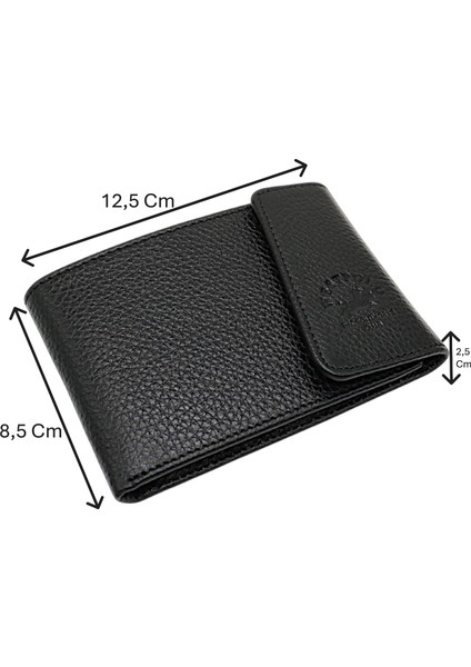 Hakiki Deri Kağıt Para, Bozuk Para ve Kart Bölmeli Patlı Erkek Cüzdan - Siyah