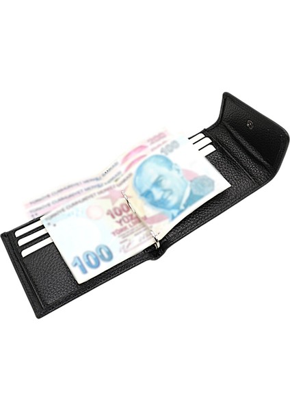 Hakiki Deri Kağıt Para, Bozuk Para ve Kart Bölmeli Patlı Erkek Cüzdan - Siyah fırsatları