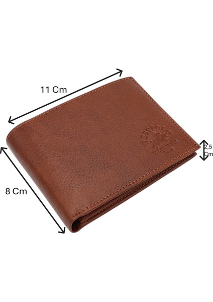 Hakiki Deri Kağıt Para ve Bol Kart Bölmeli Erkek Cüzdanı - Taba