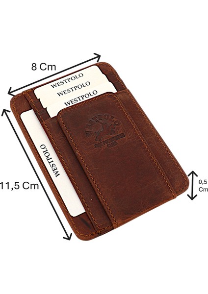 Hakiki Eskitme Deri Mıknatıslı Unisex Kartlık - G2 Taba