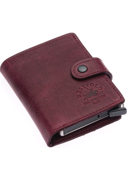Bozuk Para ve Bol Kart Bölmeli Unisex Eskitme Hakiki Deri Mekanizmalı Kartlık - Bordo modelleri
