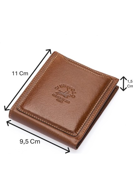 Hakiki Deri Kağıt Para ve Bol Kart Bölmeli ve Ekstra Kartlıklı Erkek Cüzdanı - Taba