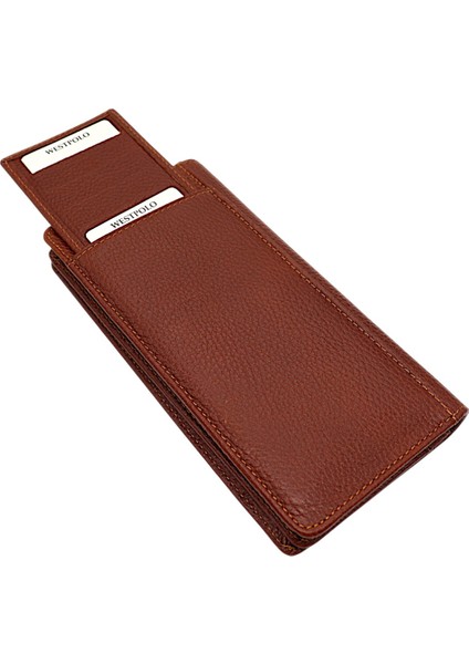 Hakiki Deri Bol Kart Bölmeli Unisex Uzun Cüzdan - Taba indirimleri