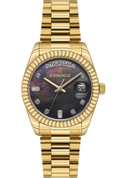 ES6941FE.150 Taşlı Tasarım Çelik Kordon Çelik Kasa 5 Atm Suya Dayanıklı Altın Renk Kadın Kol Saati