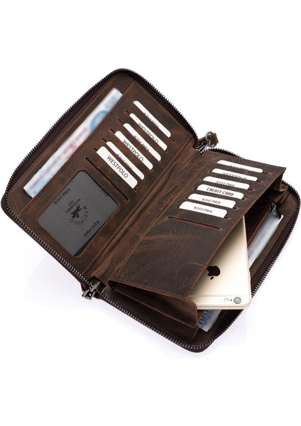 Daisy Unisex Hakiki Eskitme Deri Kağıt Para ve Telefon Bölmeli Uzun Cüzdan - G2 Taba fırsatları