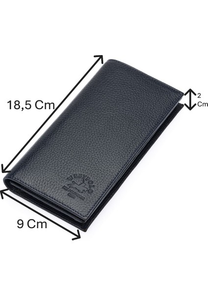 Bol Kart Bölmeli Hakiki Deri Kağıt Para ve Telefon Bölmeli Uzun Unisex Cüzdan - Lacivert