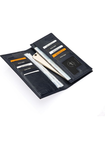 Bol Kart Bölmeli Hakiki Deri Kağıt Para ve Telefon Bölmeli Uzun Unisex Cüzdan - Lacivert modelleri