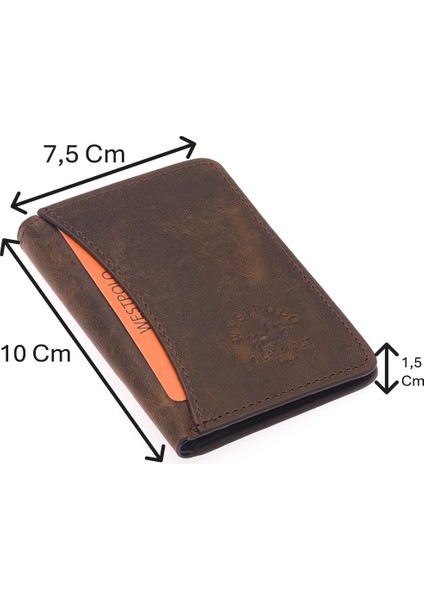Hakiki Eskitme Deri Unisex Kartlık - G6 Kahverengi