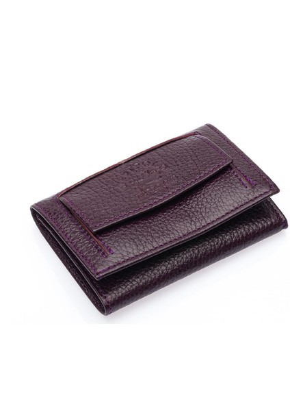 Unisex Hakiki Deri Bozuk Para ve Kağıt Para Bölmeli Cüzdan Kartlık - Mor fiyatları