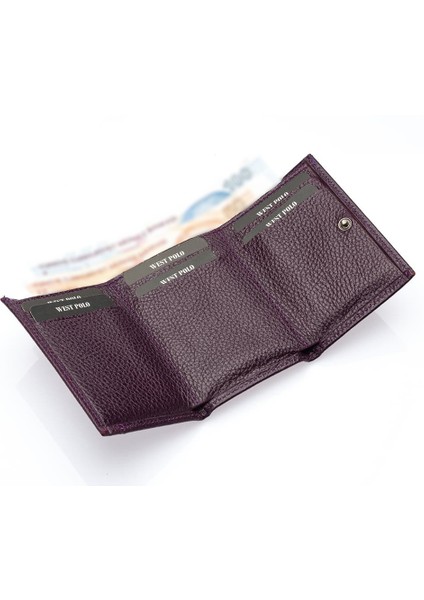 Unisex Hakiki Deri Bozuk Para ve Kağıt Para Bölmeli Cüzdan Kartlık - Mor modelleri