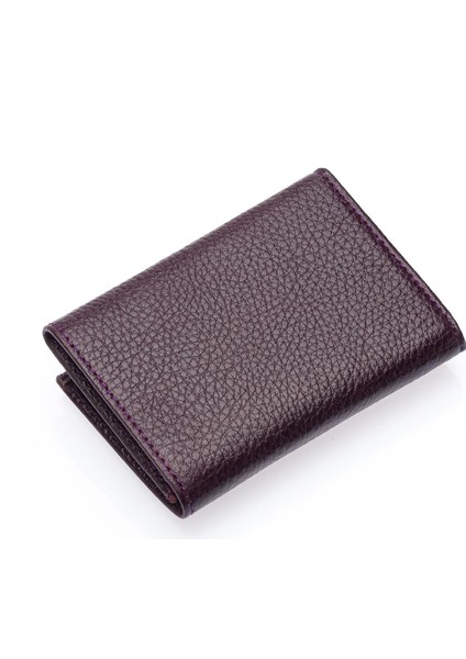 Unisex Hakiki Deri Bozuk Para ve Kağıt Para Bölmeli Cüzdan Kartlık - Mor fırsatları