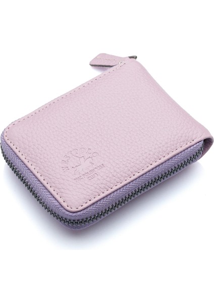 Hakiki Deri Kağıt Para ve Bol Şeffaf Kart Bölmeli, Fermuarlı Unisex Kartlık - Lavanta Pembe fiyatları