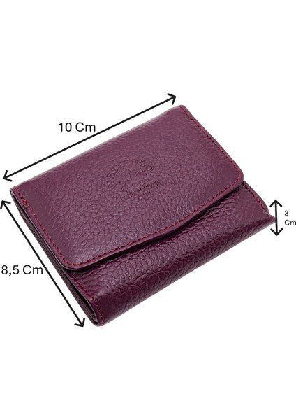 Hakiki Deri Kağıt Para, Bozuk Para ve Bol Kart Bölmeli Kadın Cüzdan - Mor