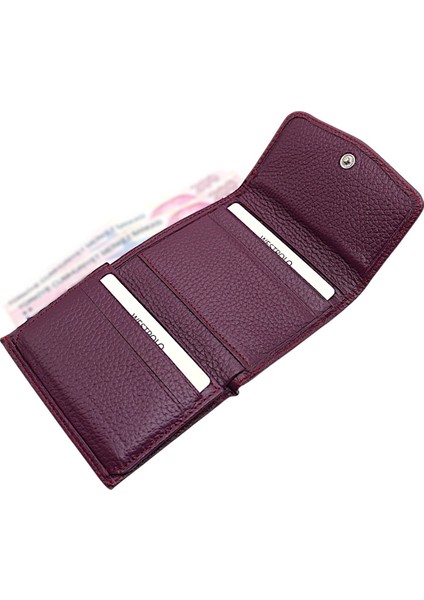 Hakiki Deri Kağıt Para, Bozuk Para ve Bol Kart Bölmeli Kadın Cüzdan - Mor modelleri