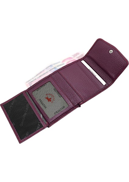 Hakiki Deri Kağıt Para, Bozuk Para ve Bol Kart Bölmeli Kadın Cüzdan - Mor fırsatları