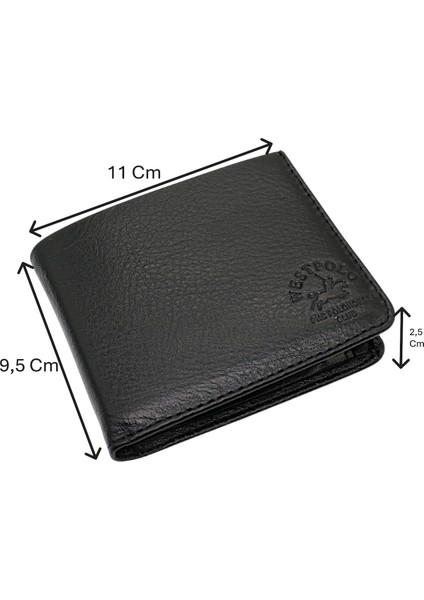 Hakiki Deri Kağıt Para, Bozuk Para ve Bol Kart Bölmeli Erkek Cüzdanı - Siyah