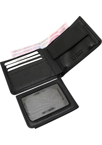 Hakiki Deri Kağıt Para, Bozuk Para ve Bol Kart Bölmeli Erkek Cüzdanı - Siyah indirimleri