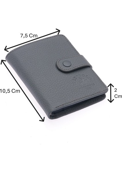 Hakiki Deri Kağıt Para ve Şeffaf Bol Kart Bölmeli Patlı Unisex Cüzdan - Gri