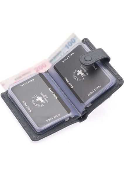Hakiki Deri Kağıt Para ve Şeffaf Bol Kart Bölmeli Patlı Unisex Cüzdan - Gri fırsatları