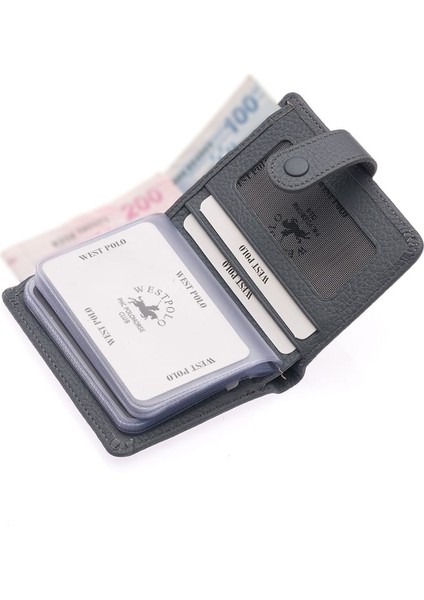 Hakiki Deri Kağıt Para ve Şeffaf Bol Kart Bölmeli Patlı Unisex Cüzdan - Gri indirimleri
