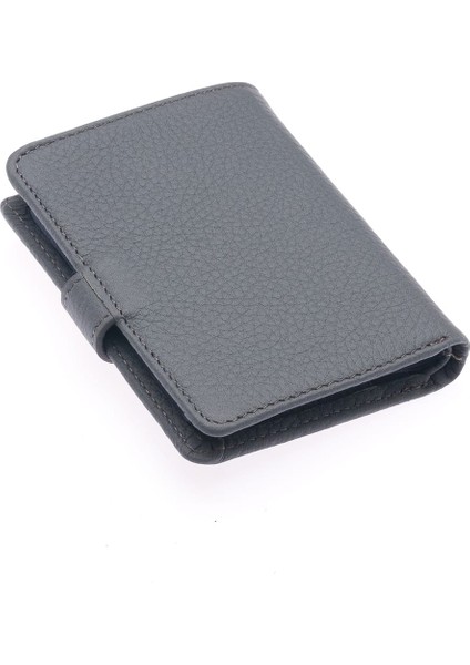Hakiki Deri Kağıt Para ve Şeffaf Bol Kart Bölmeli Patlı Unisex Cüzdan - Gri