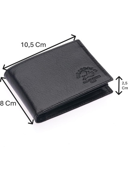 Hakiki Deri Kağıt Para, Bozuk Para ve Kart Bölmeli Erkek Cüzdanı - Siyah