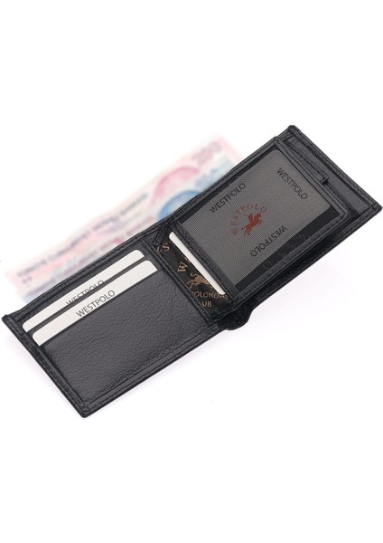 Hakiki Deri Kağıt Para, Bozuk Para ve Kart Bölmeli Erkek Cüzdanı - Siyah modelleri