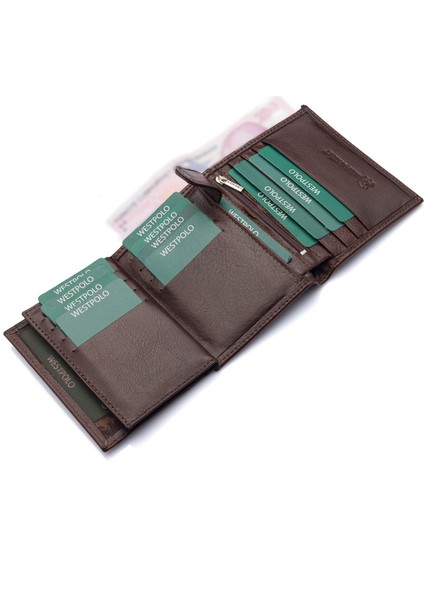 Hakiki Deri Bol Kart Bölmeli Fermuarlı ve Patlı Erkek Cüzdan - Kahverengi modelleri