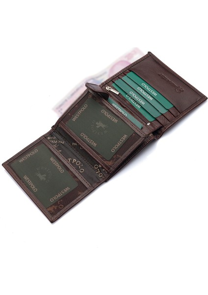 Hakiki Deri Bol Kart Bölmeli Fermuarlı ve Patlı Erkek Cüzdan - Kahverengi fırsatları