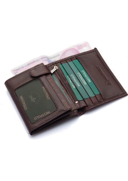Hakiki Deri Bol Kart Bölmeli Fermuarlı ve Patlı Erkek Cüzdan - Kahverengi indirimleri
