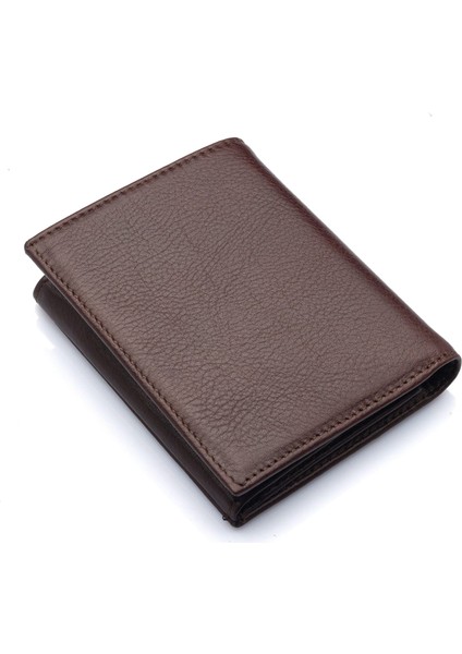 Hakiki Deri Bol Kart Bölmeli Fermuarlı ve Patlı Erkek Cüzdan - Kahverengi