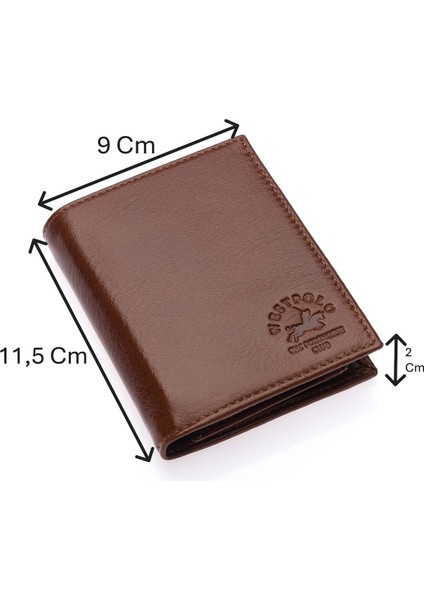 Hakiki Deri Kağıt Para ve Bozuk Para Bölmeli Erkek Cüzdanı - Taba