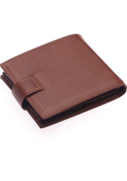 Hakiki Deri Kağıt Para, Bozuk Para ve Bol Kart Bölmeli Patlı Erkek Cüzdanı - Taba