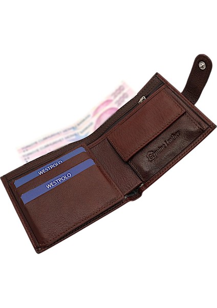 Hakiki Deri Kağıt Para, Bozuk Para ve Bol Kart Bölmeli Patlı Erkek Cüzdanı - Kahverengi modelleri