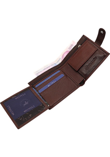 Hakiki Deri Kağıt Para, Bozuk Para ve Bol Kart Bölmeli Patlı Erkek Cüzdanı - Kahverengi fırsatları